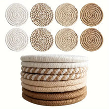 Load image into Gallery viewer, Woven Cute Coasters Set | Minimalist Boho Cotton Drink Coaster - 8 Pc