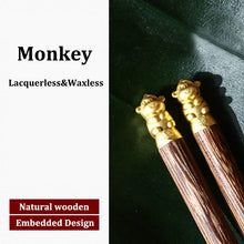 Load image into Gallery viewer, Gold Zodiac Wooden Chopsticks | Luxury Chinese New Year Animal Gift - 1 Pc