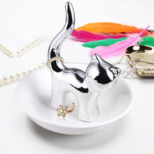 Load image into Gallery viewer, Silver Cat Ring Holder and Tray | Jewelry Dish Plate - 1 Pc