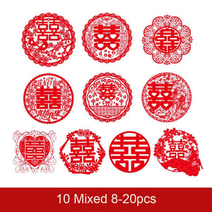 Traditional Chinese Red Wedding Stickers for Wall Door Decoration - 20 pcs