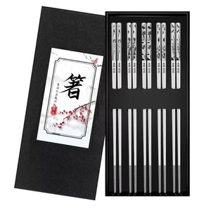 Silver Textured Metal Chopsticks | Korean Luxury Fancy Set - 5 Pairs