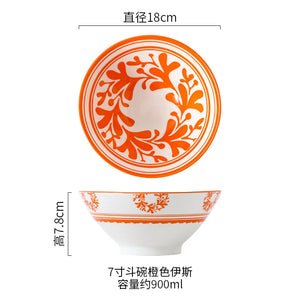 Colorful Round Porcelain Ramen Bowl | Asian Bowls for Noodles, Soups, Rice - 1 Pc