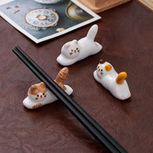 Load image into Gallery viewer, Laying Cat Chopstick Rests | Cute Chinese Ceramic Kitty Chopsticks Holder - 5 Pc Set