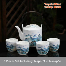 Load image into Gallery viewer, Blue &amp; White Jade Porcelain Chinese Tea Set | Large Pot and Cups