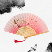 Load image into Gallery viewer, Red Chinese Silk Folding Wood Fan with Tassel | Lunar New Year Gifts - 1 Pc