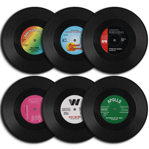 Retro Vinyl Record Cute Coasters | Music Drink Mats - 6 Pc Set