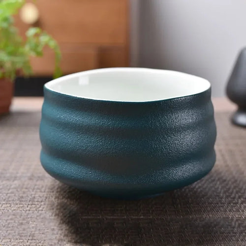 Matte Blue Teal Matcha Bowl Chawan | Duo Tone Deep Green  - 1 Pc