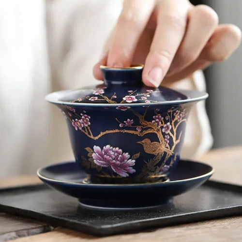 Luxury Palace Lotus Flower Enamel Gaiwan | Ceramic Teacup Bowl