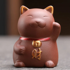 Lucky Cat Tea Pet | Purple Sand Clay for Chinese Tea Ceremony - 1 Pc