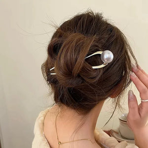 Gold Pearl Metal Hair Sticks for Bun | Pins for Styling - 1 Pc