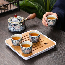 Load image into Gallery viewer, Wooden Kyusu Handle Chinese Tea Set | Ceramic Travel Cups Pot Bamboo Tray