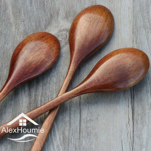 Long Handle Wooden Asian Soup Spoons | Chinese Tableware - 6 Pc set