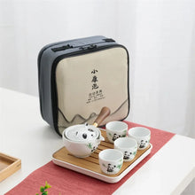 Load image into Gallery viewer, Cute Japanese Travel Tea Set with Case | Cat Panda Animal Ceramic with Tray - 1 Set