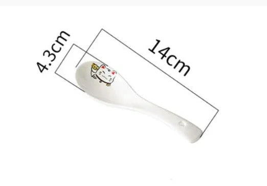 Lucky Cat Soup Spoon | Asian White Ceramic Bone China - 1 Pc