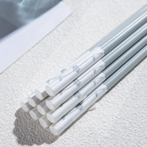 Light Blue Gray Chopsticks | Floral Korean Metal Tableware - 5 Pair Set