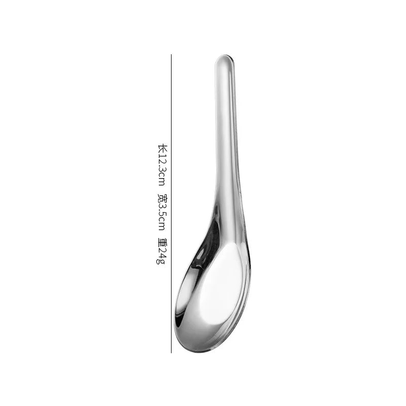 Korean Asian Soup Spoons | Stainless Steel Flat Metal Tableware - 1 Pc