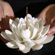 Load image into Gallery viewer, Ceramic White Lotus Incense Holder | Chinese Flower Stick Burner - 1 Pc