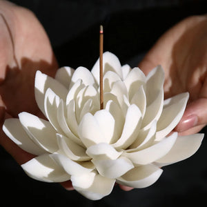 Ceramic White Lotus Incense Holder | Chinese Flower Stick Burner - 1 Pc