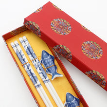 Load image into Gallery viewer, Blue &amp; White Ceramic Chinese Chopsticks Set with Gift Box - 1 Set