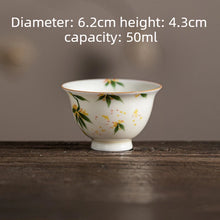 Load image into Gallery viewer, Floral Chinese Tea Cup | Hand Painted Ceramic Lotus Osmanthus Persimmon - 1 Pc