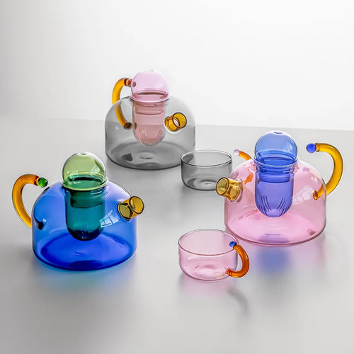 Contemporary Glass Teapot on Stove | Unique Kettle with Cups - 1 Pc