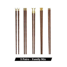 Load image into Gallery viewer, Natural Wood Gold Accent Wooden Luxury Chinese Chopsticks - 5 Pair Set