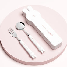 Load image into Gallery viewer, Cute Rabbit Stainless Steel Travel Utensil Set | Pink Metal Chopsticks Spoon Fork