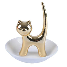 Load image into Gallery viewer, Gold Cat Tail Ring Holder with Small Tray | Ceramic Jewelry Display - 1 Pc