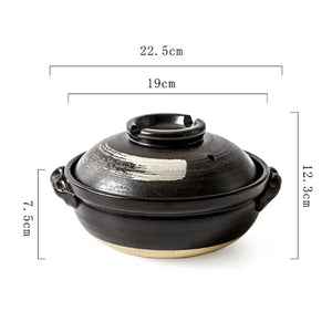 Black Minimal Donabe Pot | Japanese Clay Rice Cookware - 1 Set