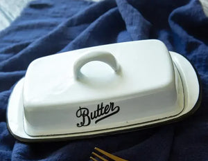 Retro Enamel Butter Dish with Lid | Mint Green Ceramic Holder - 1 Pc