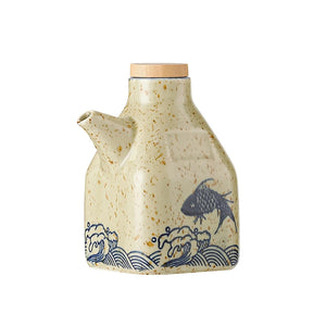 Asian Ceramic Soy Sauce Bottle and Dispenser | Painted Oil Bottles and Liquid Storage Container for Kitchen - 1 Pc