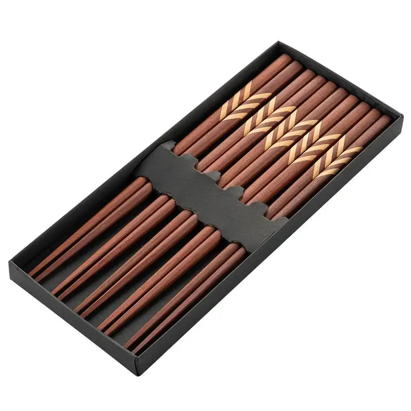 Chevron Wooden Chopsticks | Chinese Reusable Luxury Chopstick Set - 5 Pairs