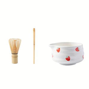 Strawberry Matcha Bowl Tea Set | Cute Fruit Japanese Whisk Holder