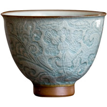 Load image into Gallery viewer, Lotus Chinese Tea Cup | Embossed Crackle Glaze Ceramic Master Cup – 95ml
