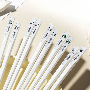 Cute Panda Chinese Chopsticks | White Metal Animal - 5 Pair Set