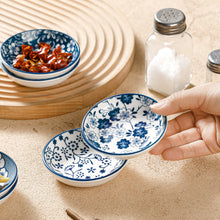 Load image into Gallery viewer, Mini Ceramic Soy Sauce Dish | Blue &amp; White Dipping Bowls - 6 Pc Set