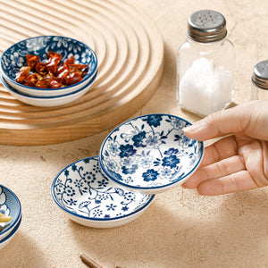 Mini Ceramic Soy Sauce Dish | Blue & White Dipping Bowls - 6 Pc Set