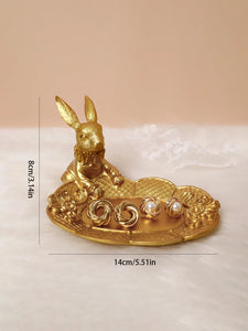 Gold Standing Rabbit Ring Holder | Jewelry Trinket Resin Dish - 1 Pc