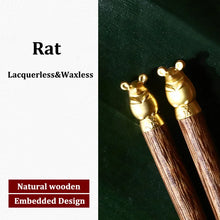 Load image into Gallery viewer, Gold Zodiac Wooden Chopsticks | Luxury Chinese New Year Animal Gift - 1 Pc