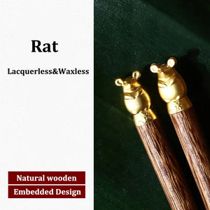 Gold Zodiac Wooden Chopsticks | Luxury Chinese New Year Animal Gift - 1 Pc