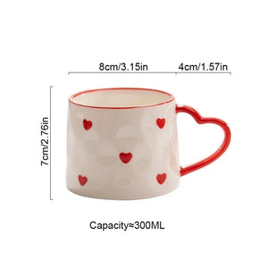 Painted Heart Handle Cute Mugs | Ceramic Coffee Cups - 1 Pc