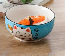 Load image into Gallery viewer, Colorful Lucky Cat Japanese Bowls | Round Donburi Ramen Ceramic Bowl - 1 Pc