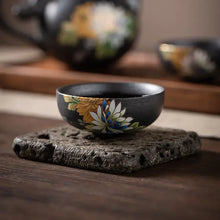 Load image into Gallery viewer, Wide-Mouth Black Lotus Ceramic Chinese Tea Cup - 1 Pc