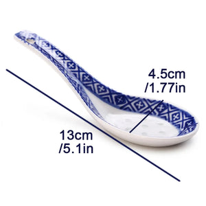 Traditional China Asian Soup Spoons | Blue & White Chinese Porcelain - 5 PC Set