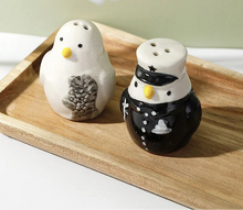 Load image into Gallery viewer, Two Birds Ceramic Salt and Pepper Shakers | Ceramic Penguin Spice Container - 2 Pc Set