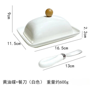 Cute Unique Ceramic Butter Dish with Lid and Butter Knife - 1 Set