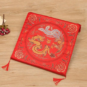 Red Chinese Tea Ceremony Kneeling Pillow Cushion | Vietnamese Wedding Dragon Phoenix - 2 Pc Set