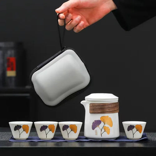 Gingko White Porcelain Travel Portable GongFu Tea | Ceramic Gaiwan Teacup - 1 Set