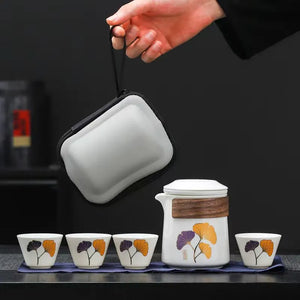 Gingko White Porcelain Travel Portable GongFu Tea | Ceramic Gaiwan Teacup - 1 Set