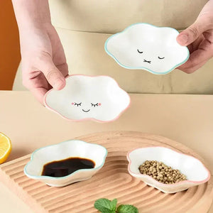 Cute Cloud Soy Sauce Dish | White Ceramic Dipping Bowl - 1 Pc